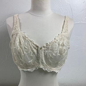 Lunaire Seville Shear Lace Full Coverage Ivory Wired Bra SZ 38D EUC